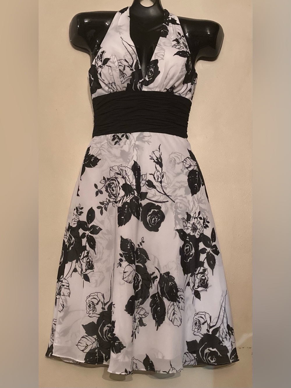 Sheer Over Satin Floral Halter Dress by White House Black Market